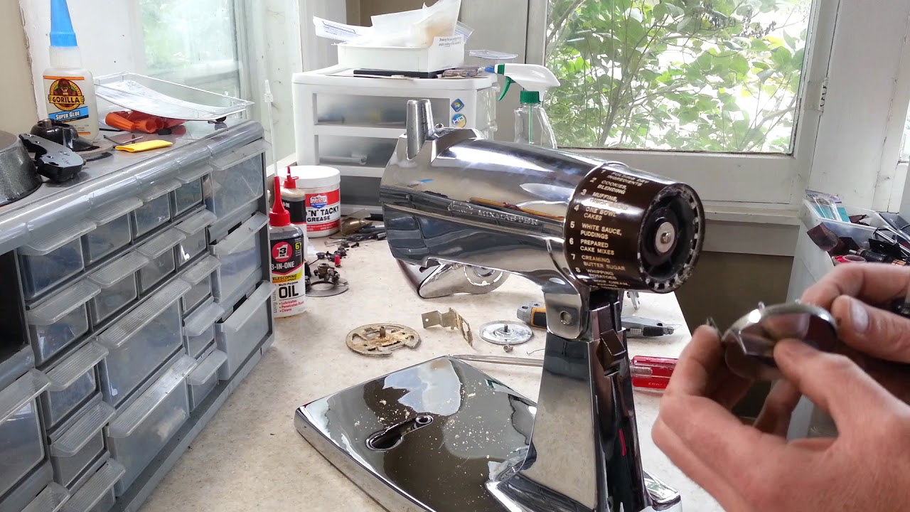 Sunbeam Mixmaster Model 1-8B in chrome getting maintenance