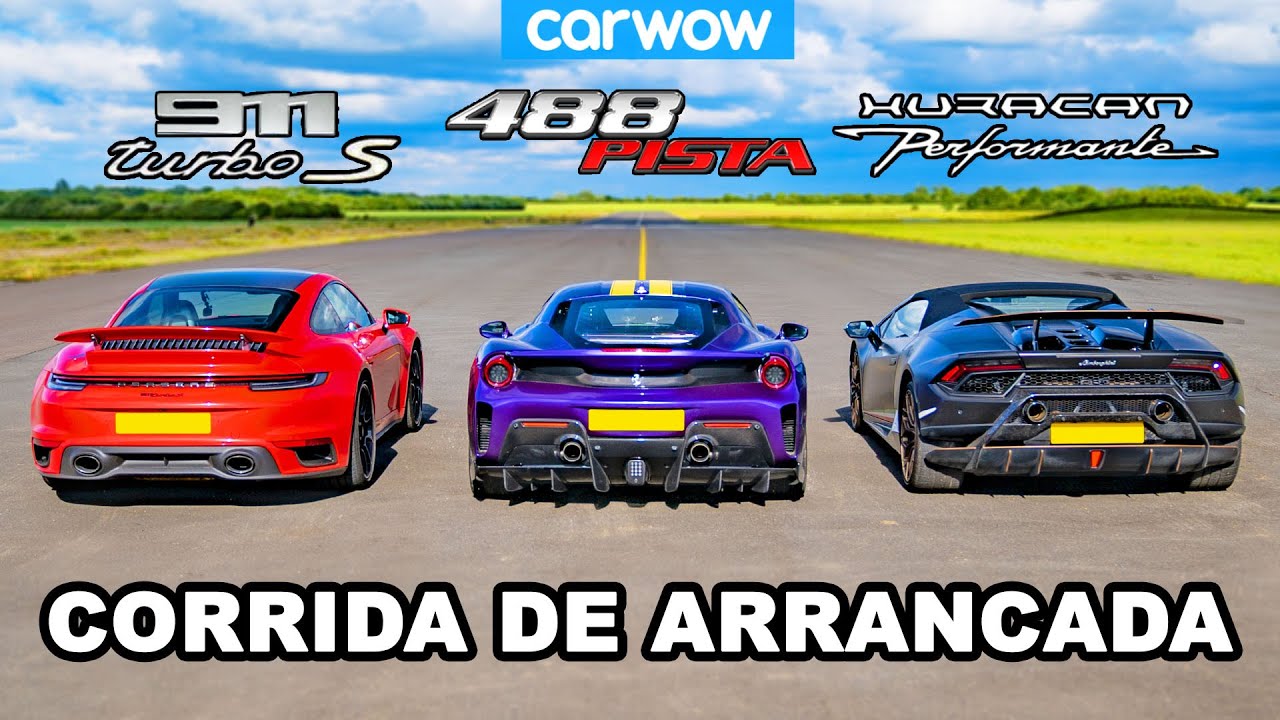 Porsche 911 Turbo S vs Ferrari 488 Pista vs Lamborghini Huracán Performante - CORRIDA DE ARRANCADA