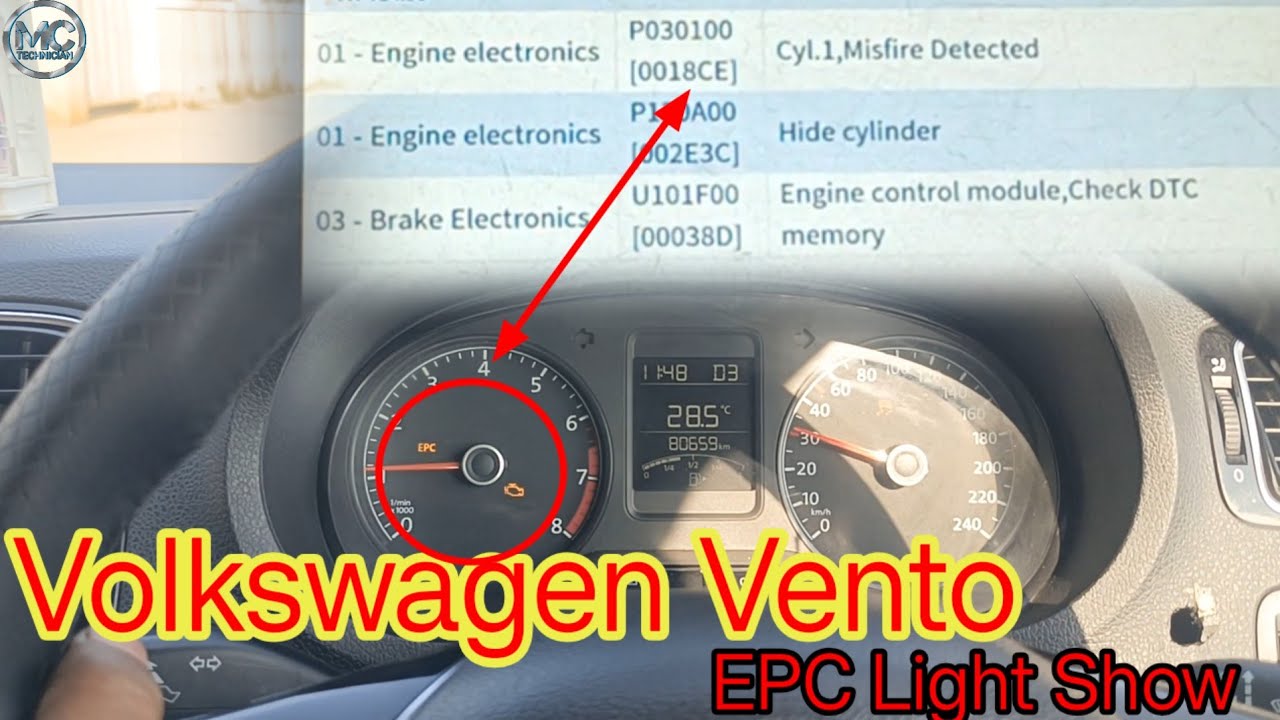 P030100 Cyl.1,Misfire Detected Volkswagen vento#Volkswagen vento EPC light show#EPC Light Problem #