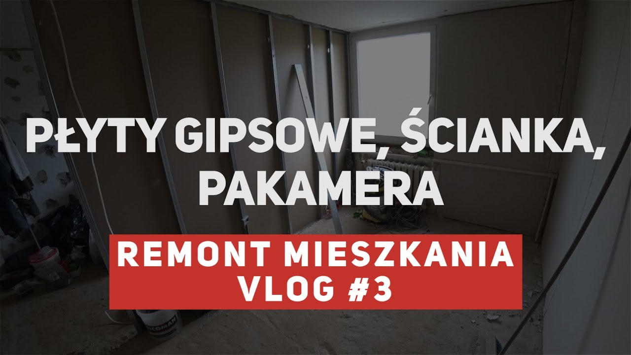 Remont mieszkania - płyty gipsowe klejone, ścianka, pakamera