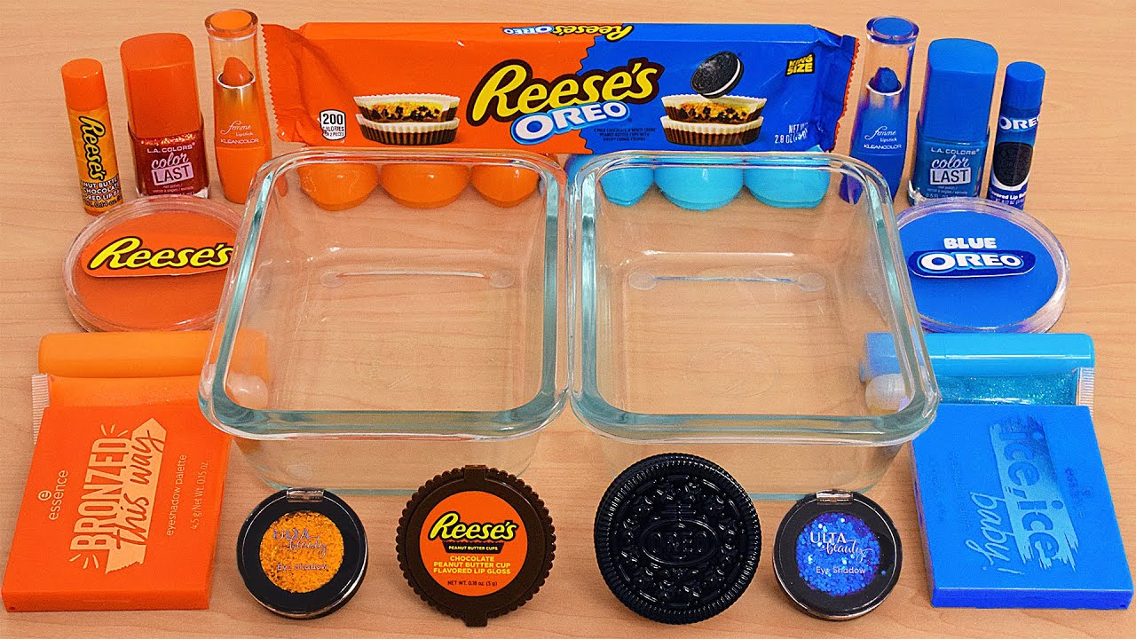 Reese's vs Oreo - Mixing Makeup Eyeshadow Into Slime ASMR