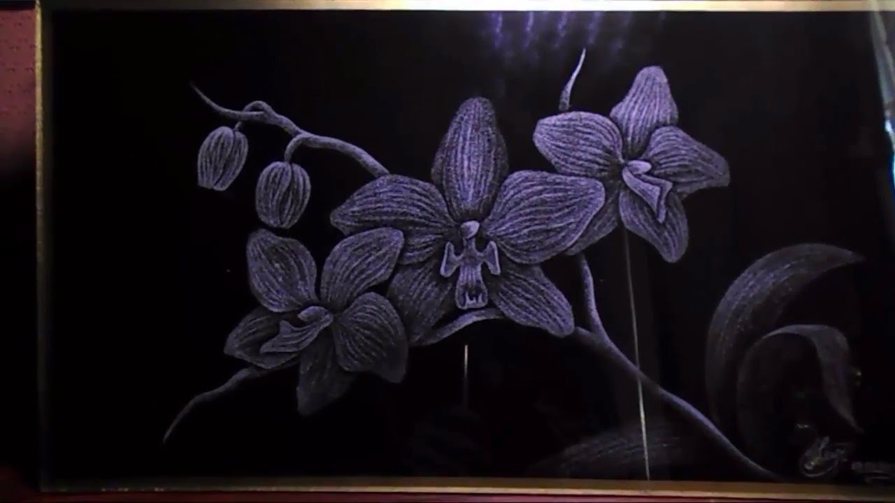 ОРХИДЕИ Гравировка картины на стекле.ORCHID Engraving glass painting
