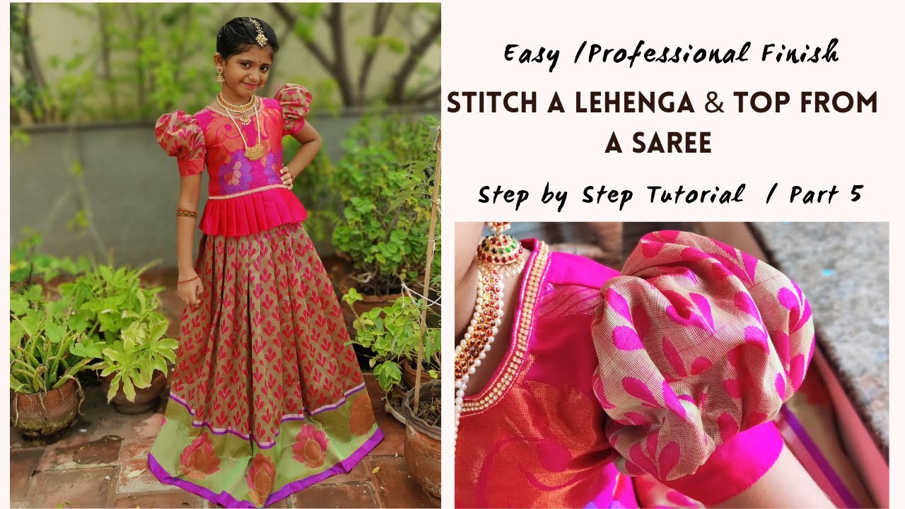 Pavadai Sattai Cutting & Stitching in Tamil Part 5 / From Saree / Puff Sleeve Cutting & Stitching