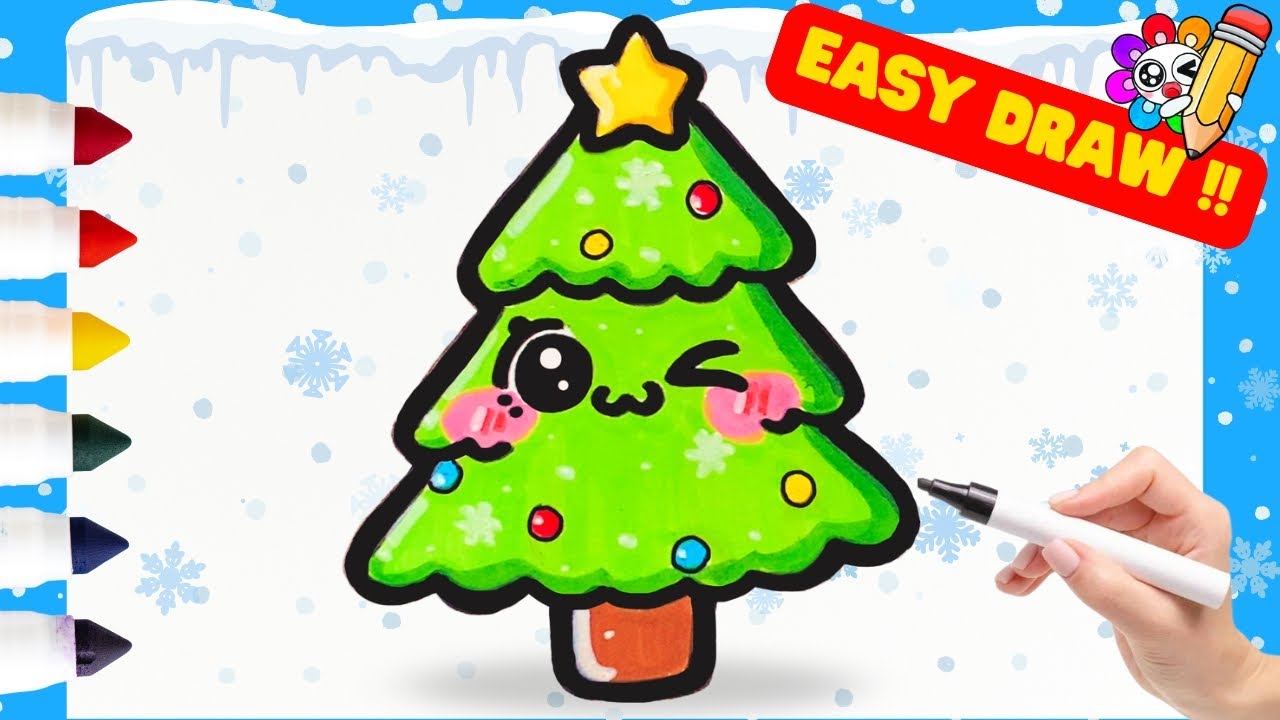 How to Draw a Christmas Tree 🎄  Easy Cute Drawing for Kids