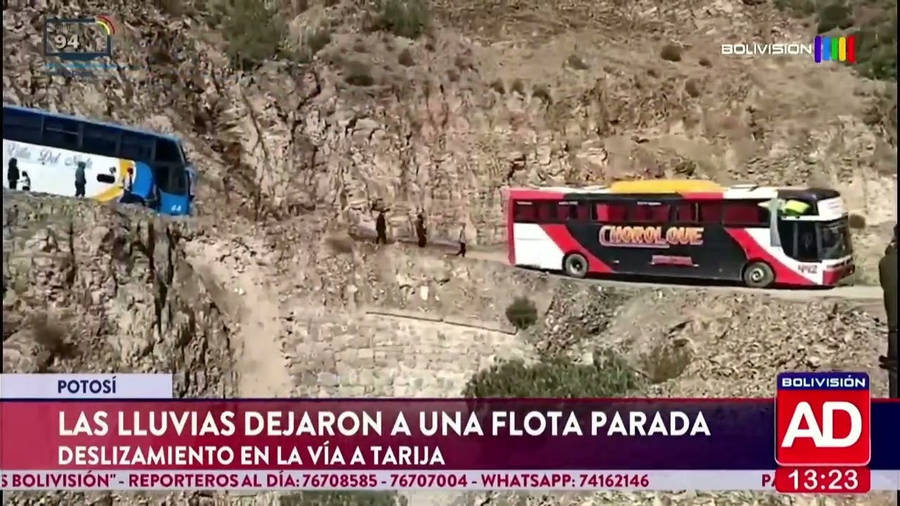 Las lluvias dejaron a una flota varada por un deslizamiento en la vía Potosí–Tarija