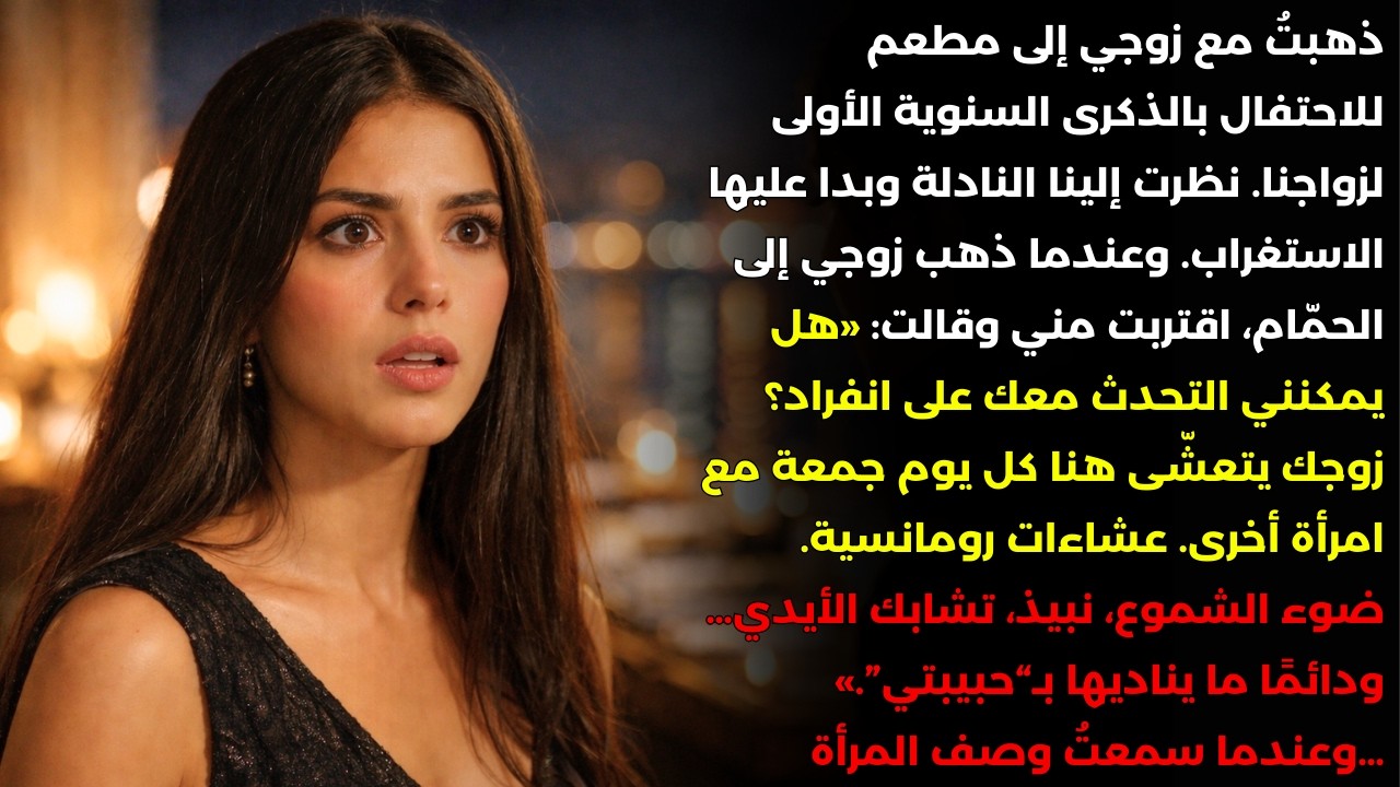 بينما كان زوجي في الحمّام، همست النادلة: «إنه يأتي إلى هنا كل يوم جمعة مع امرأة أخرى و…»