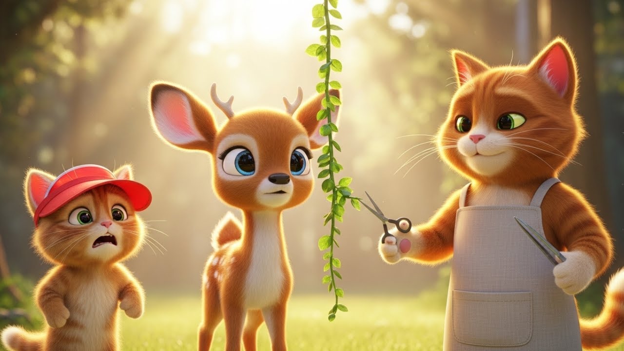 Baby Deer Trapped in a Vine… Mama Cat & Kitten Rescue Mission 🦌🌿 | Cartoon AI Story