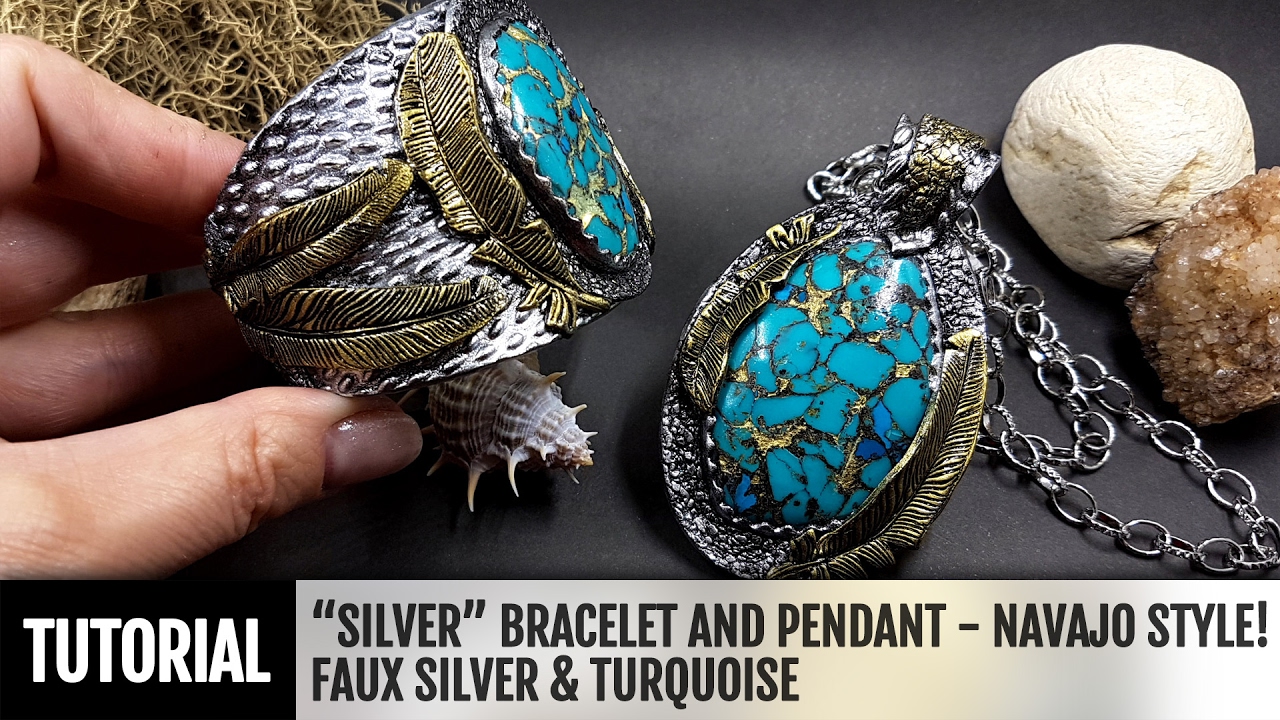 DIY How to make “Silver” Bracelet and Pendant inspired by Navajo style! Polymer clay Tutorial.