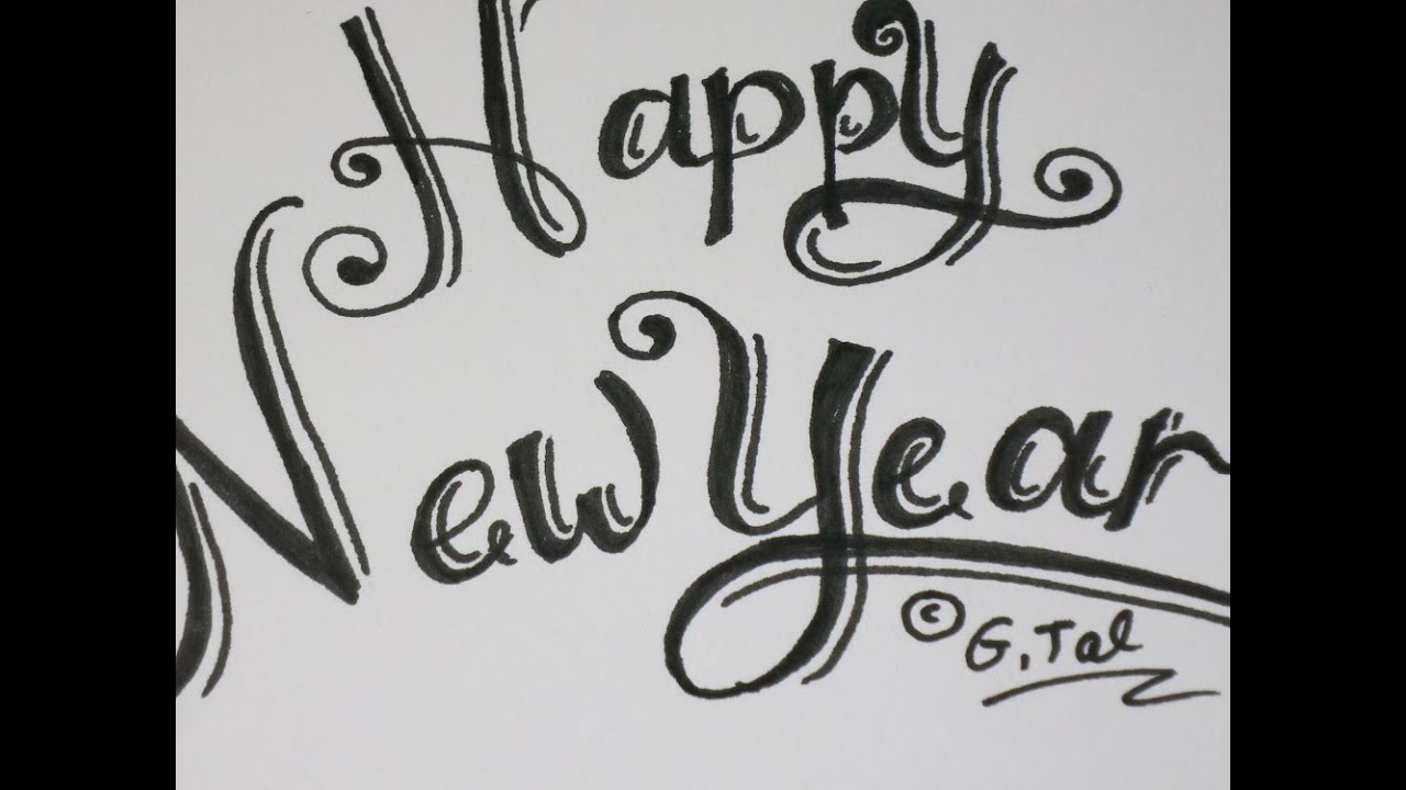 Write Happy New Year Card Easy Fancy Swirly Letters