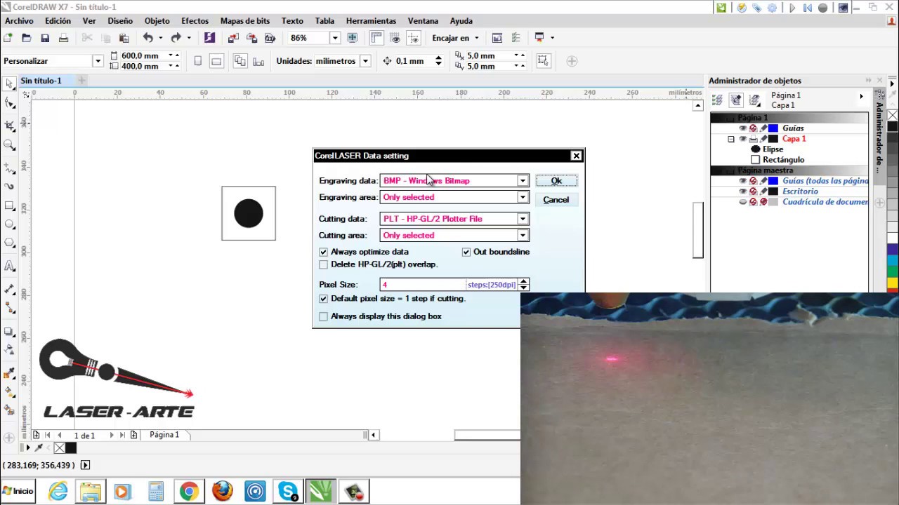 Grabado y Corte in one Job con cuadro de referencia en Corellaser.
