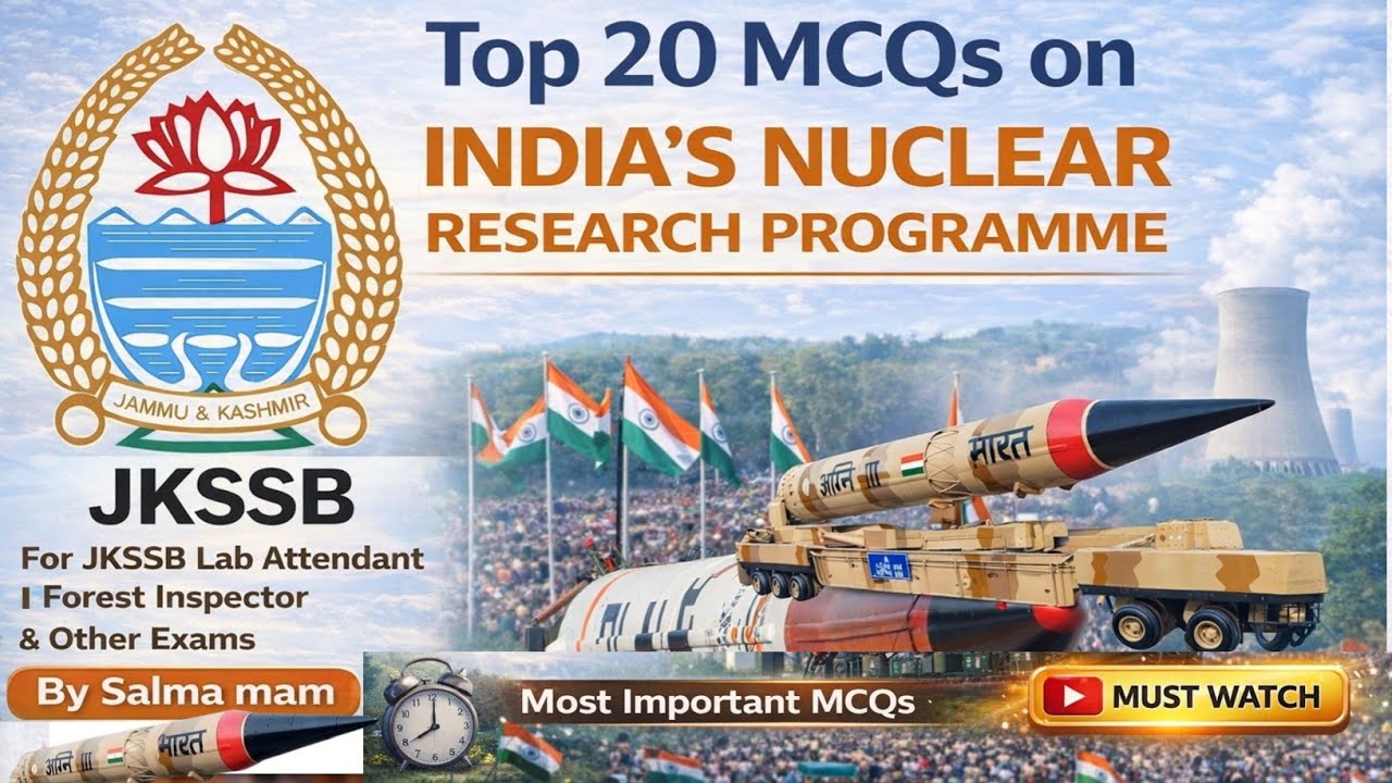 Top 20 MCQs on India’s Nuclear Research Programme for JKSSB Exams | Jkssb Lab Attendant | FPF Exams 