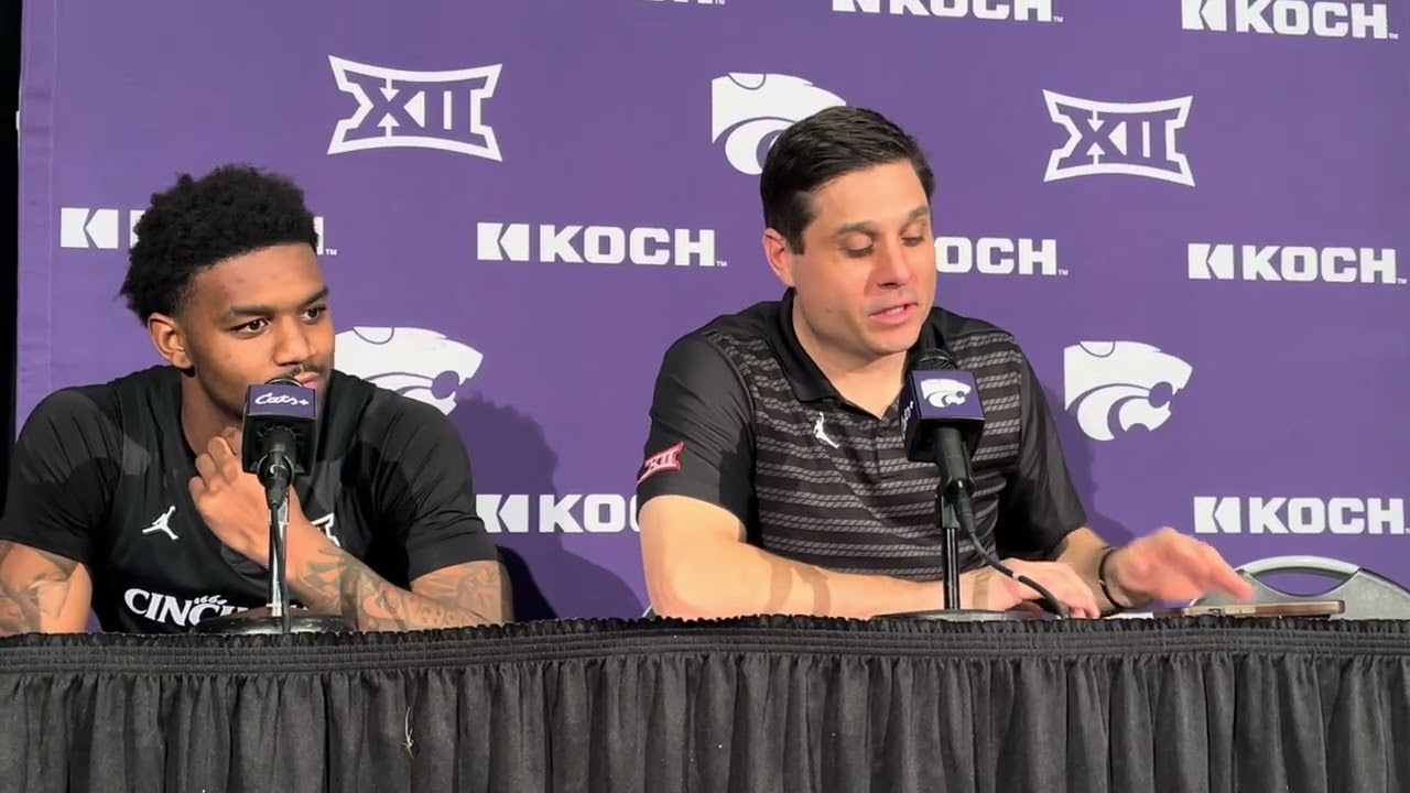 UC coach Wes Miller, Jizzle James on win at Kansas State Feb. 11, 2026 