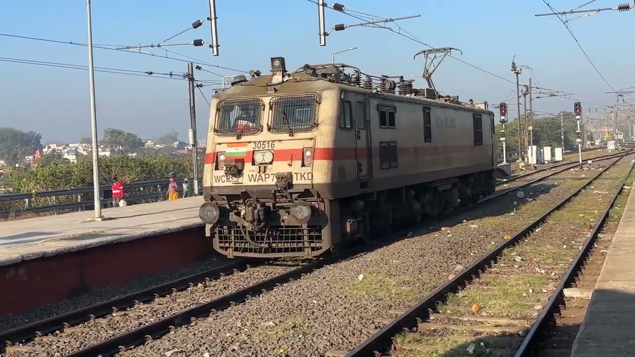 Departure Train Indian Railways WAG12B Loco Crossing Goods Train Nagda JN 