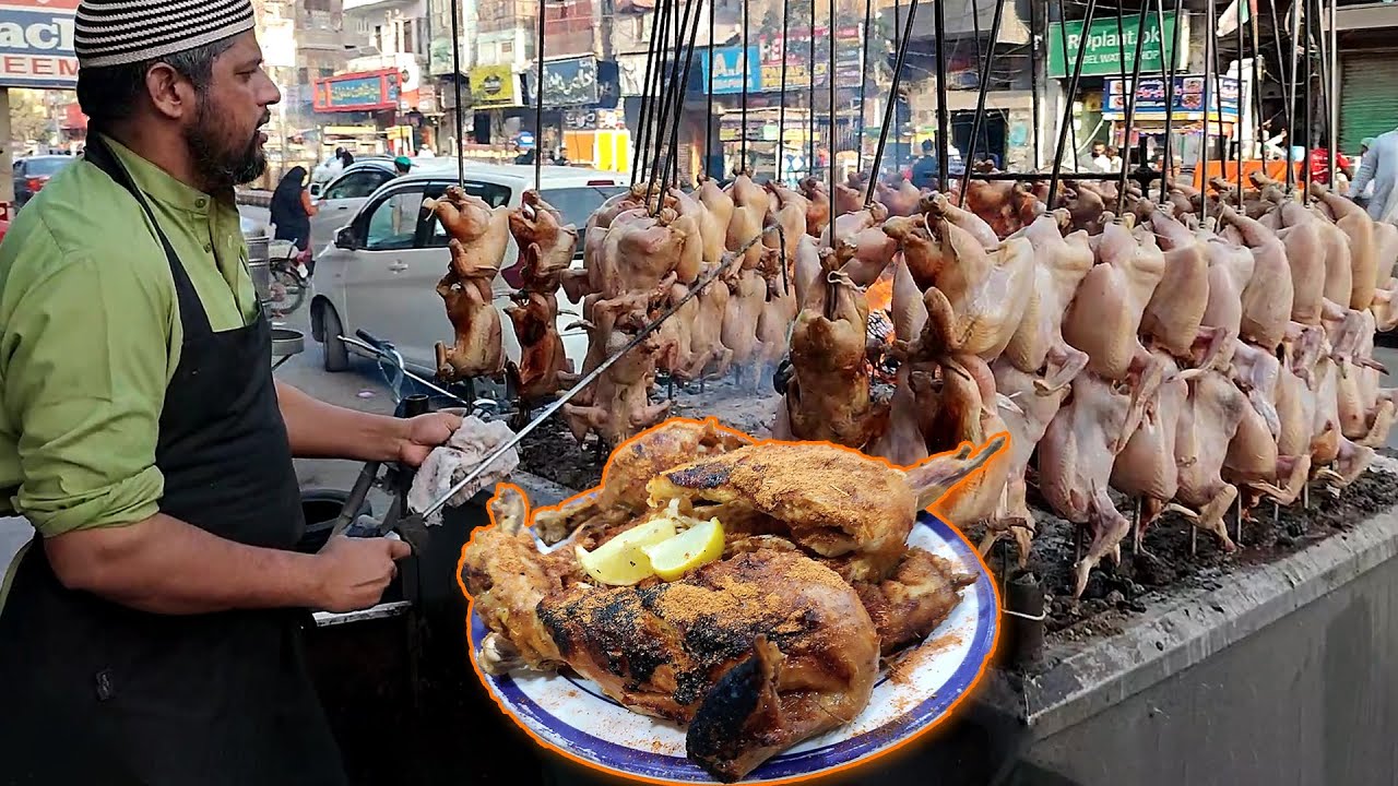 MOUTH WATERING CHICKEN SAJJI at Burns Road | Street Food of Karachi, Pakistan