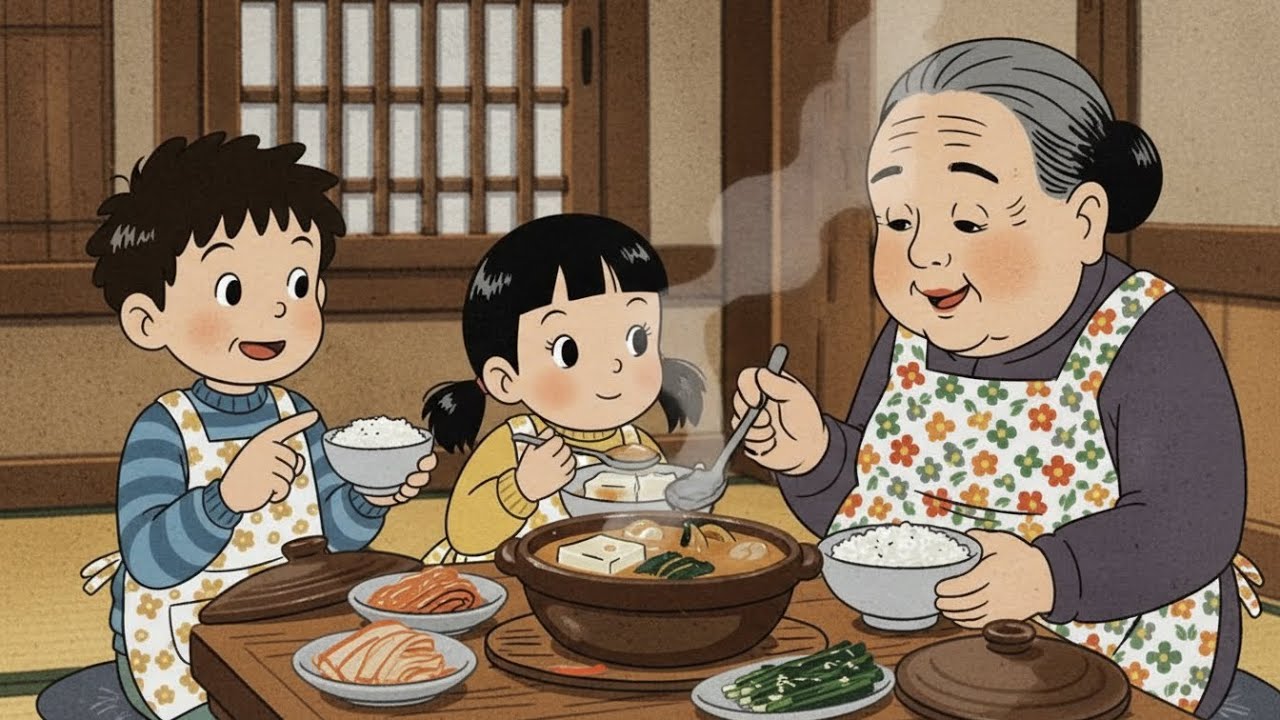 A Cozy Winter Day at Grandma's House | Kimchi Jjigae & Roasted Sweet Potatoes | Ghibli Style