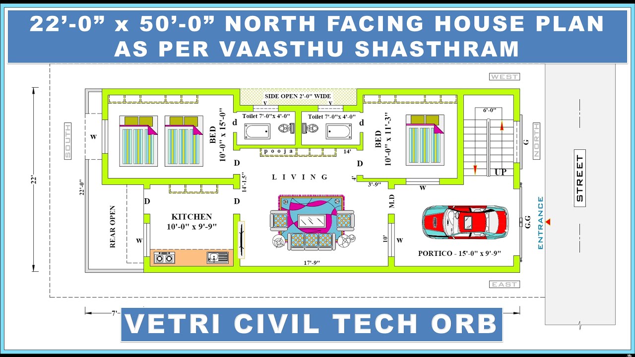 22x50 North facing plan as per vaasthu shasthiram