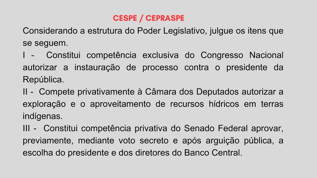 questões de DIREITO CONSTITUCIONAL: PODER LEGISLATIVO #concursos #direito #constitucional