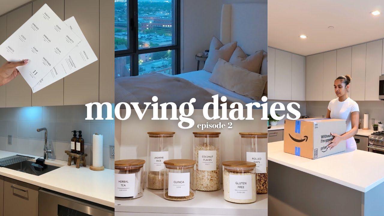 MOVING VLOG 📦 ep 2 | unpacking + organizing kitchen, building my bed, 1st workout in my new apt gym