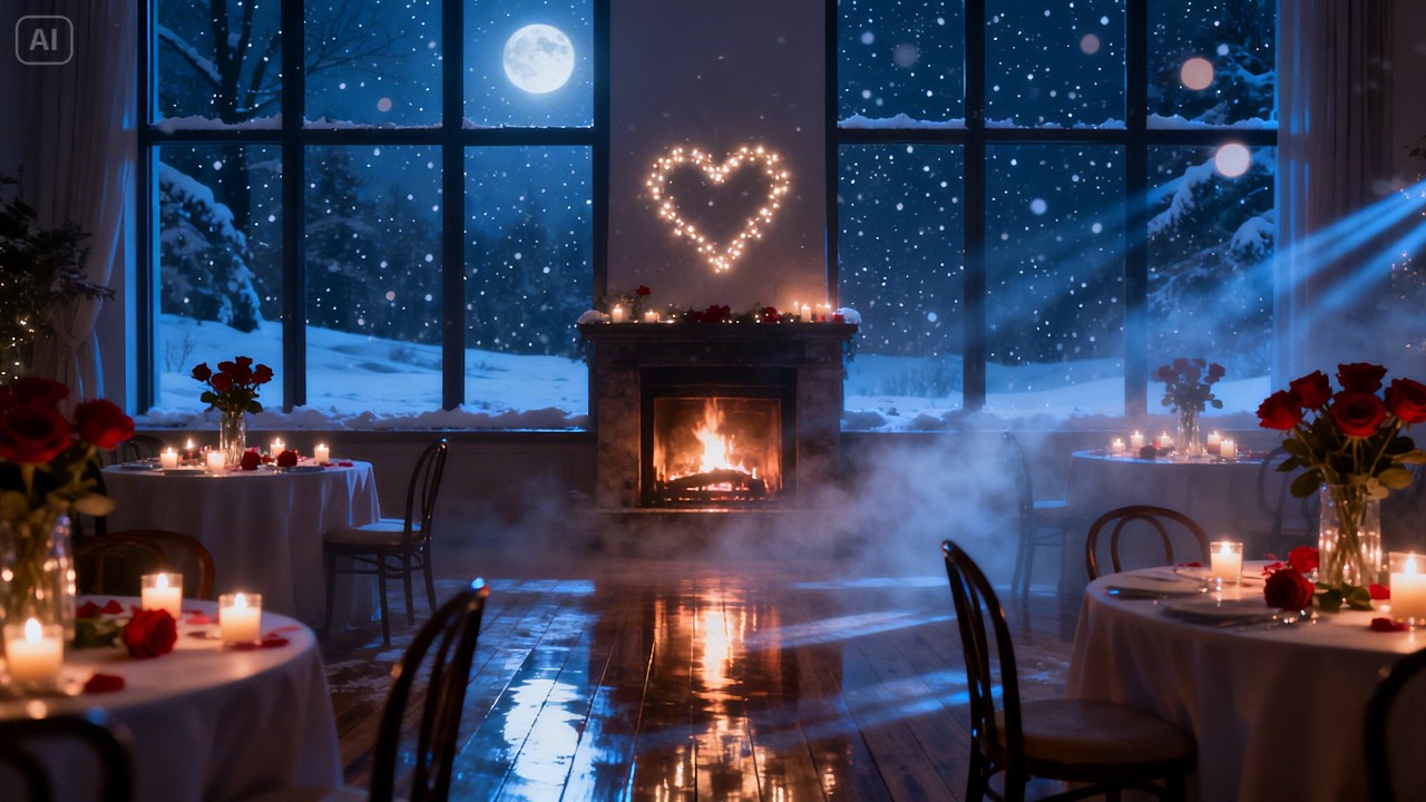 Deep Sleep Tonight ❄️ Cozy Café Fireplace & Soft Jazz Night Ambience