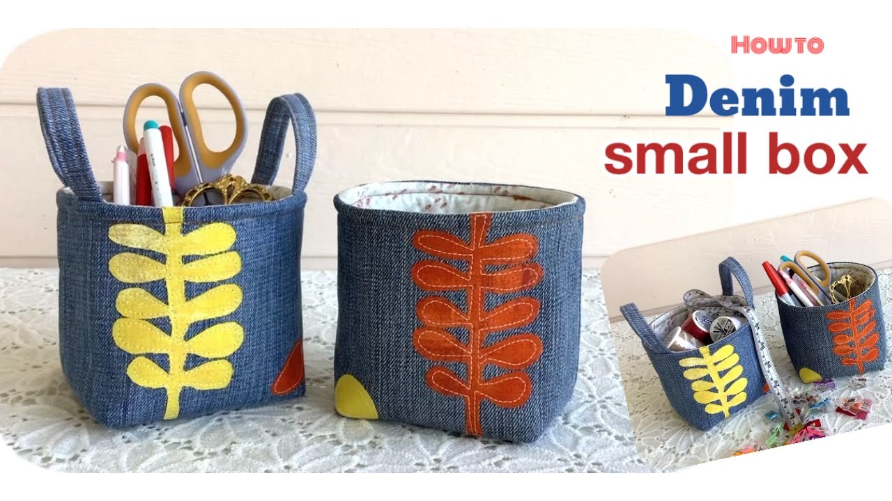 how to sew a denim small boxes tutorial, easy to sew a small boxes patterns, denim projects