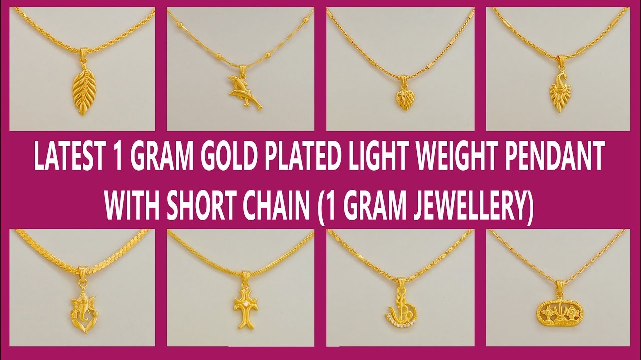 Latest 1 Gram Gold Plated Light Weight Pendant with Short Chain
