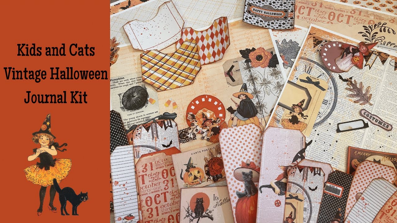 Kids and Cats Vintage Halloween Junk Journal Kit Preview