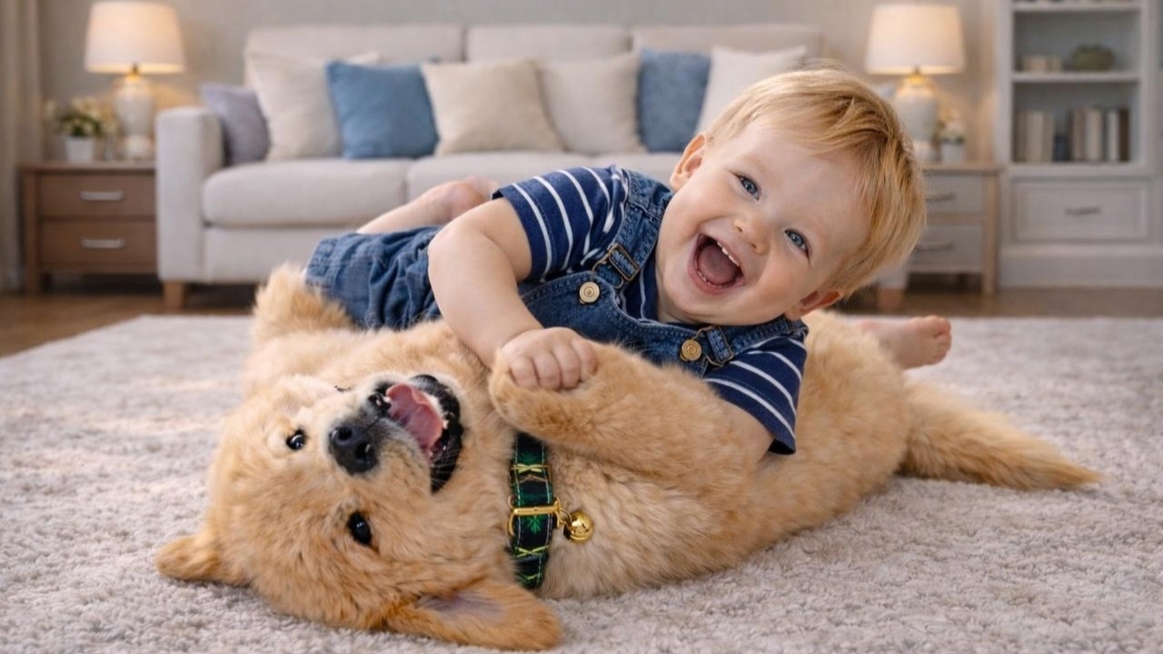 Baby Puppy Lovely Friendship❤️🐾 | Rolling Fun 🥰✨ | Cute Happiness 🐶👶✨| Lovely Play 🐶👶🐾