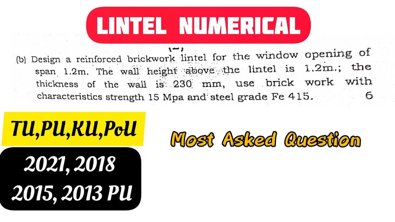 Design Lintel | Concrete and Masonry Numerical | TU,PU,PoU ,KU | 2021,2019,2015,2013
