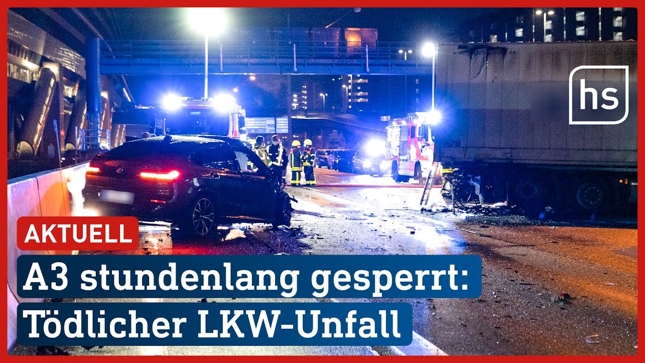 A3: LKW-Anhänger kippt um - Führerhaus fängt Feuer | Andauernde Vollsperrung | hessenschau