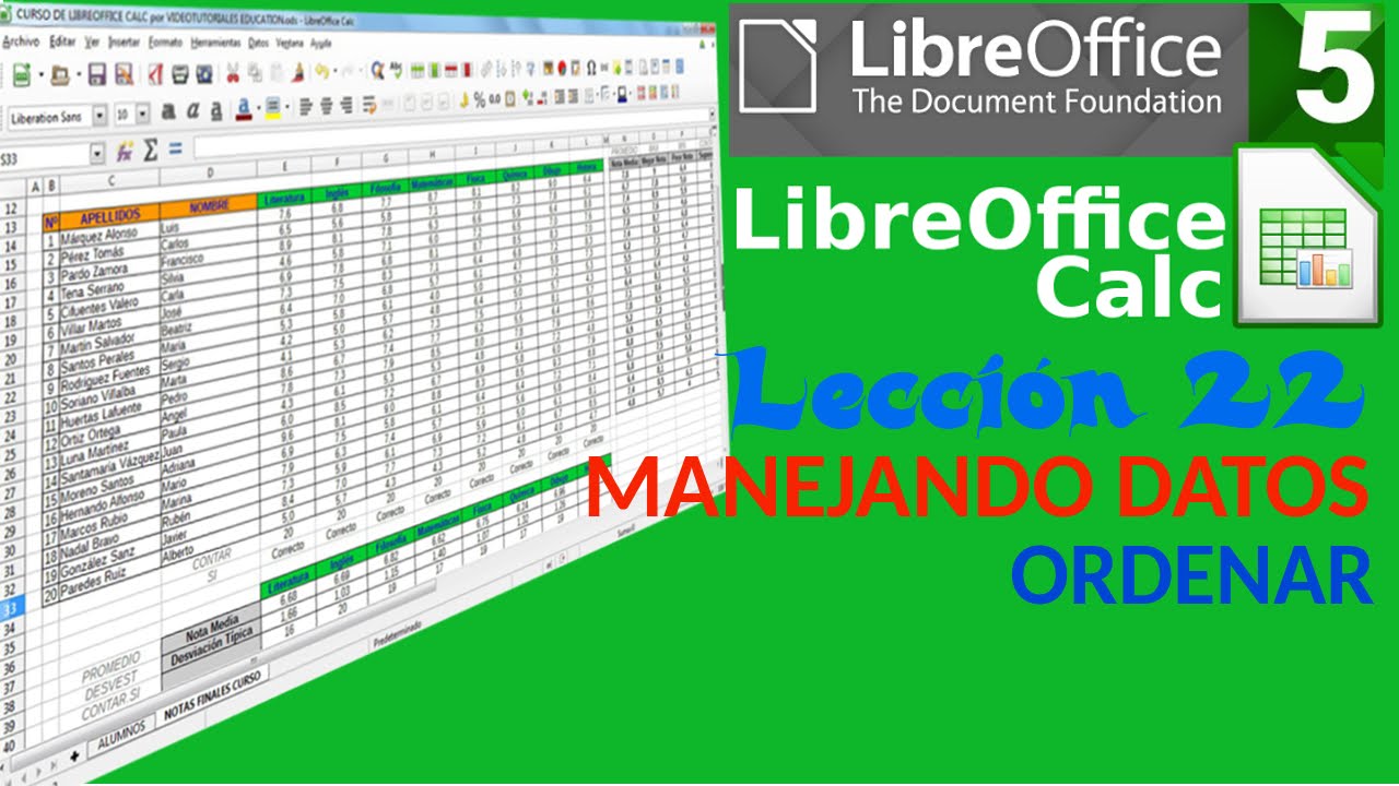 Tutorial LibreOffice Calc - 22/34  Manejando Datos. Ordenar.