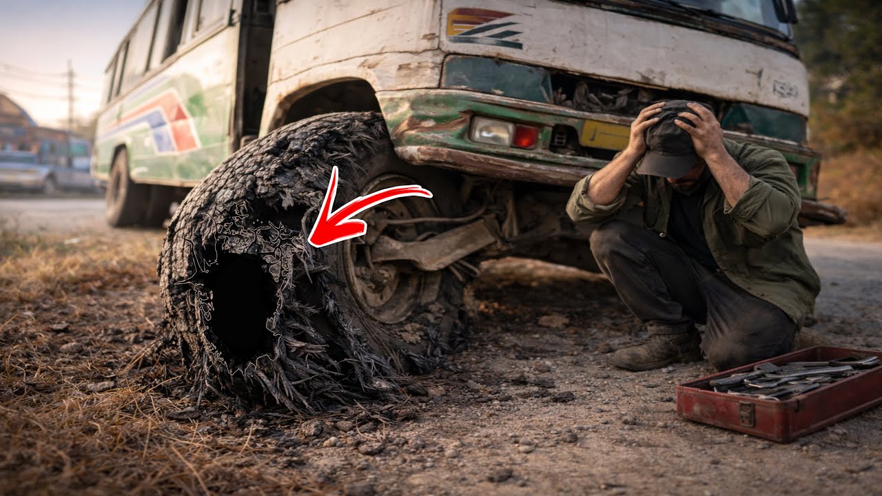 Coaster Bus Tyre Blast on Highway 😱 | Emergency Roadside Repair | Pakistani Mechanic