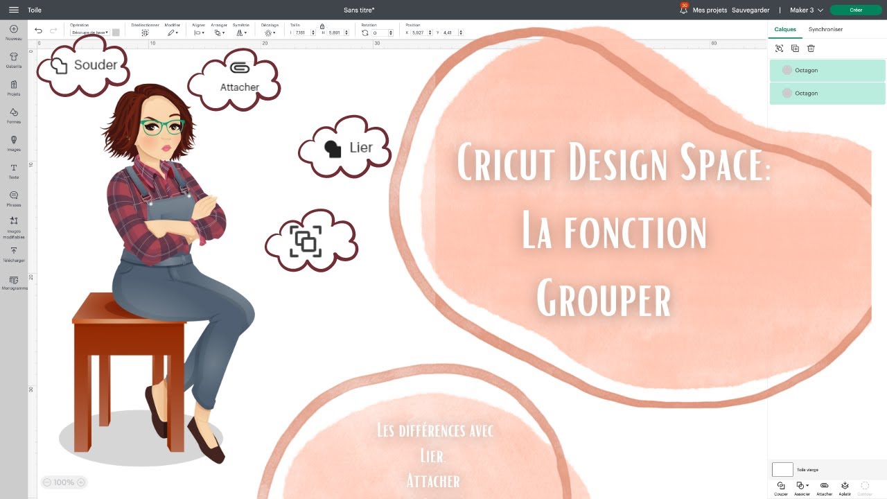 Cricut Design Space : la fonction Grouper et les différences avec lier, souder et attacher