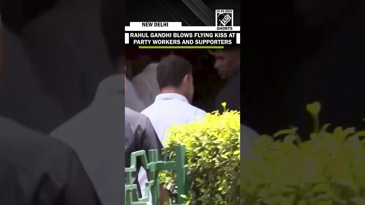 Lok Sabha LoP Rahul Gandhi blows flying kiss at party workers and supporters at Congress office