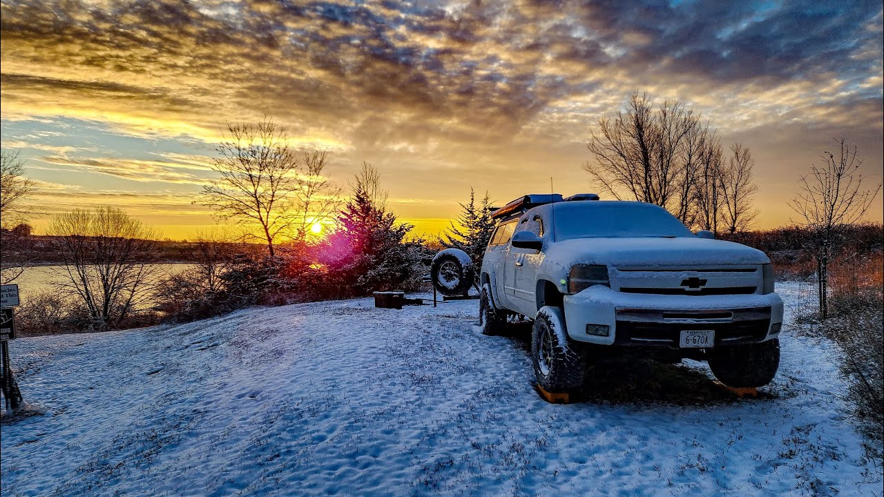 First Snow Camping Of The Season - Solo Truck Camping