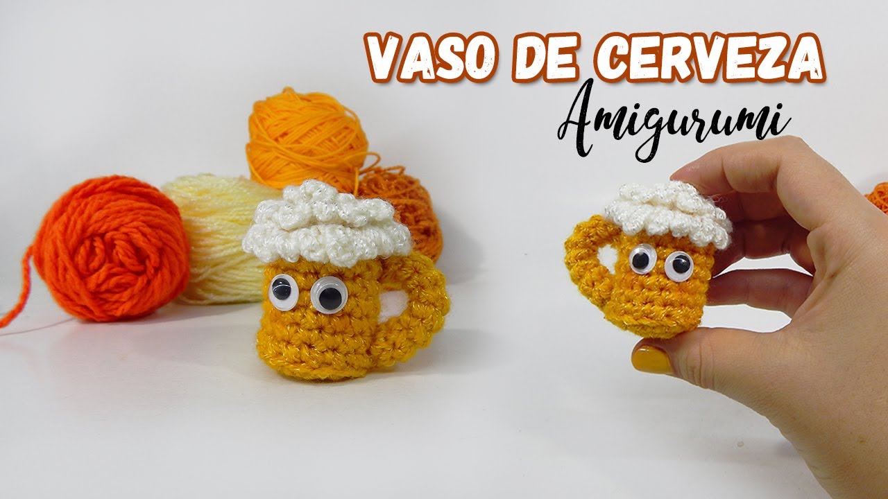 Llavero vaso de cerveza tejido a crochet - Amigurumi - CREATIVA MIX