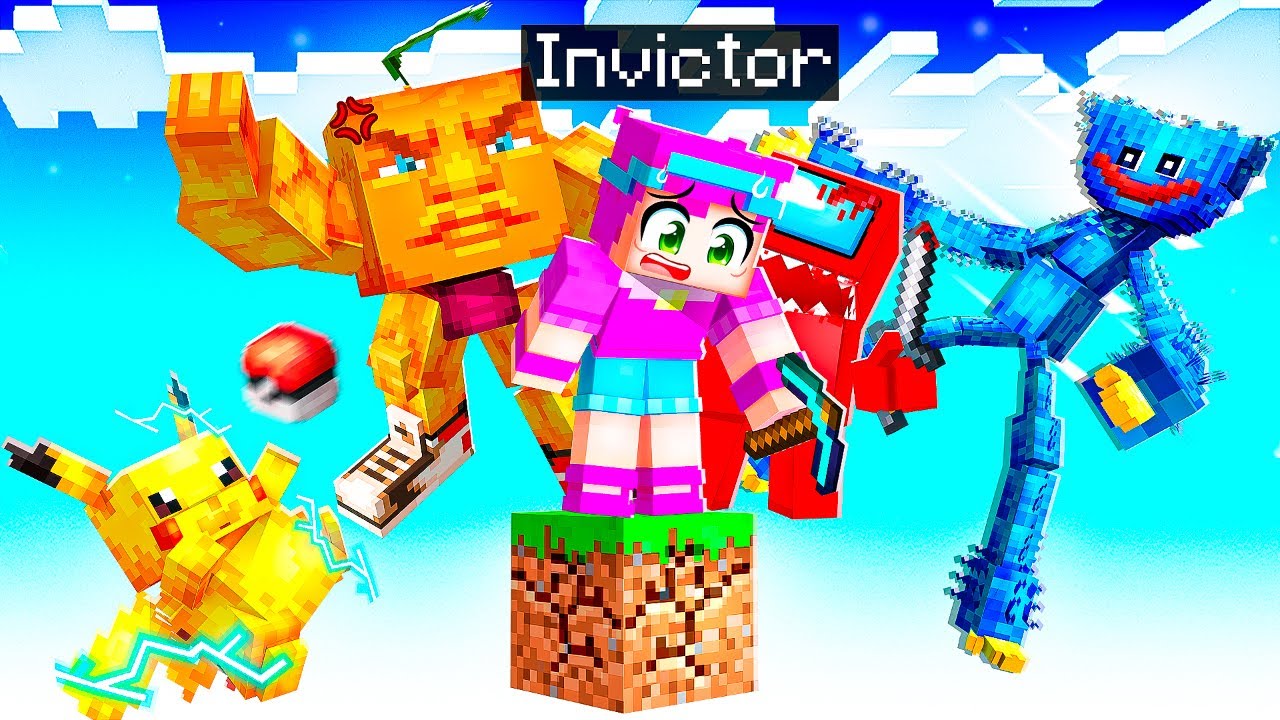 Sobreviví en UN BLOQUE de Videojuegos Populares en Minecraft (Brainrot, Among Us, Pokemon...)