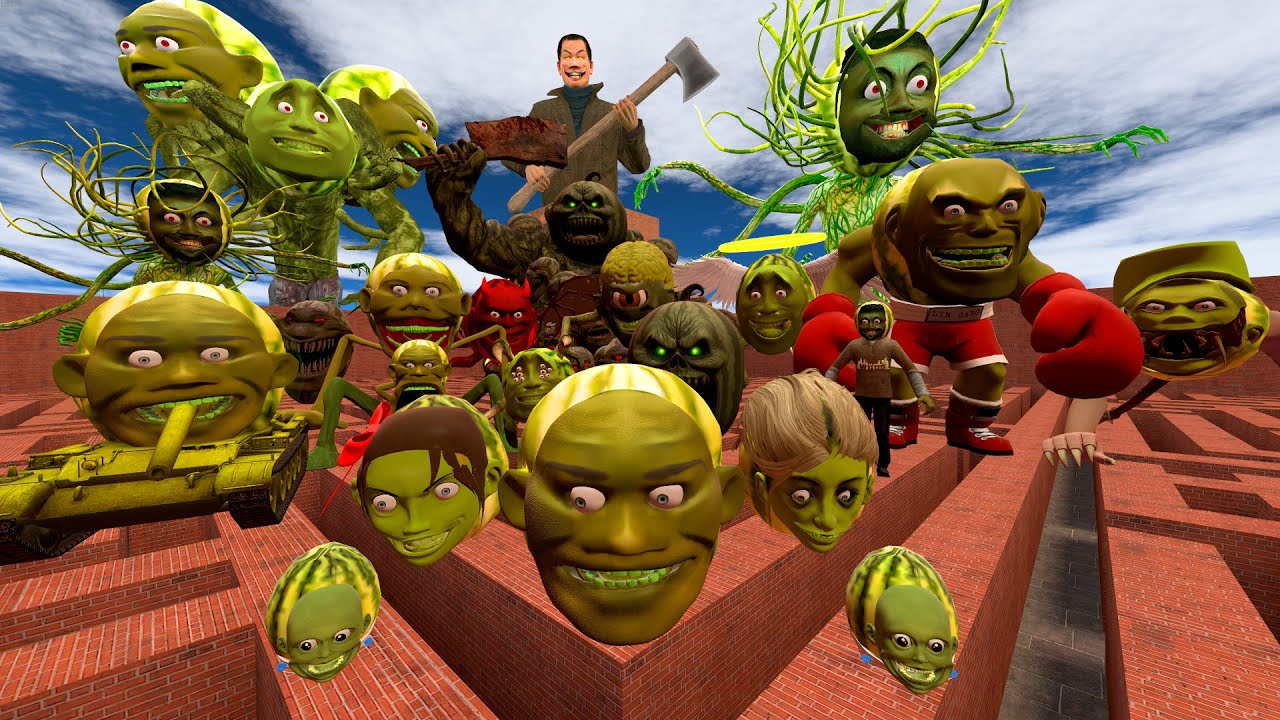 ALL LIN GANG MELON Family and GIANT LIN GANG MELON Chasing Me in GARRY'S Mod!