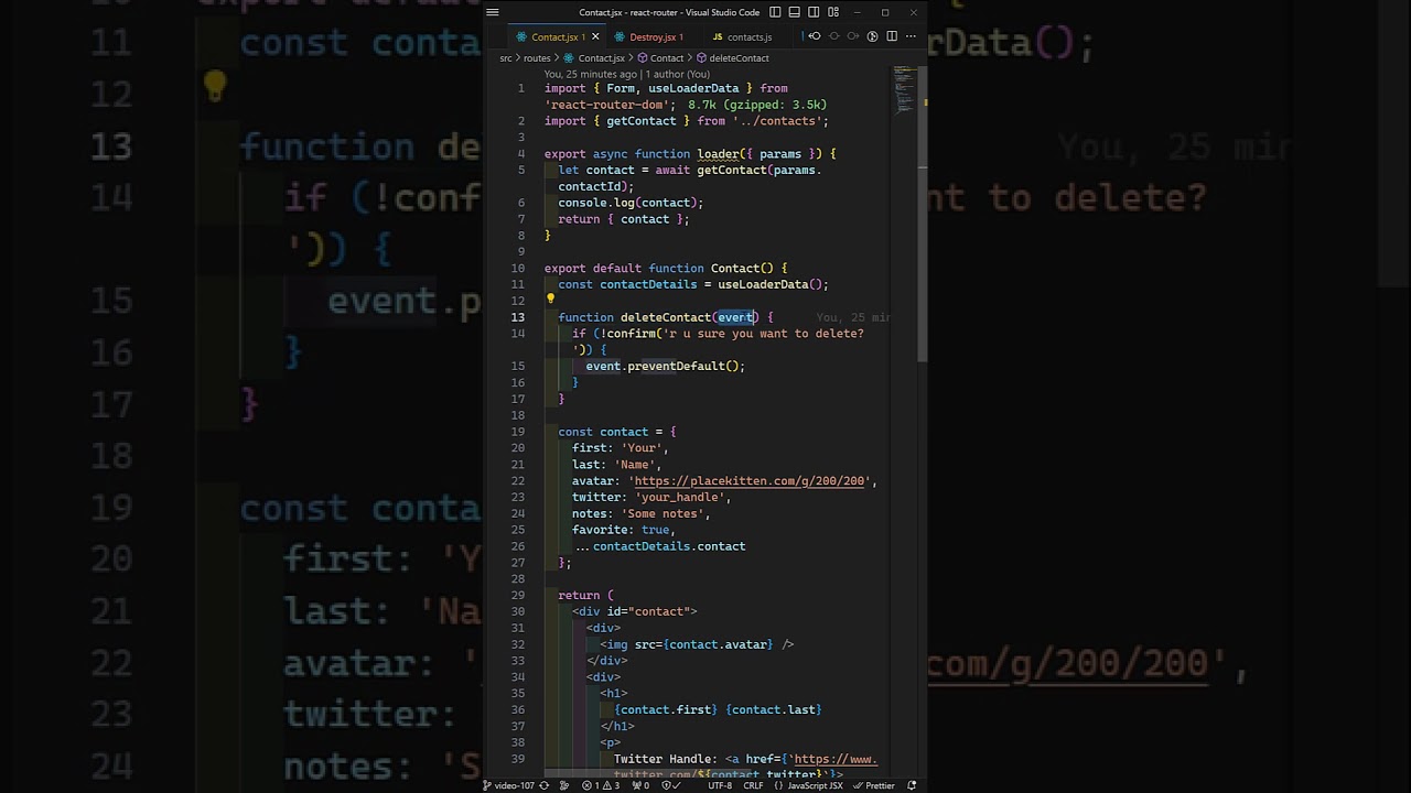 event PreventDefault method for preventing form in React Router - react18 #react #javascript