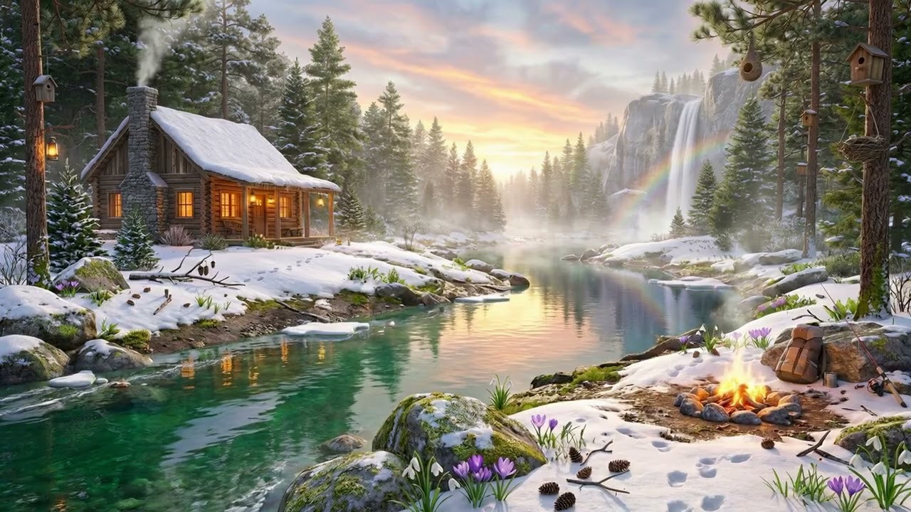 Relaxing Forest River at Sunrise   Cozy Cabin & Gentle Water Sounds
