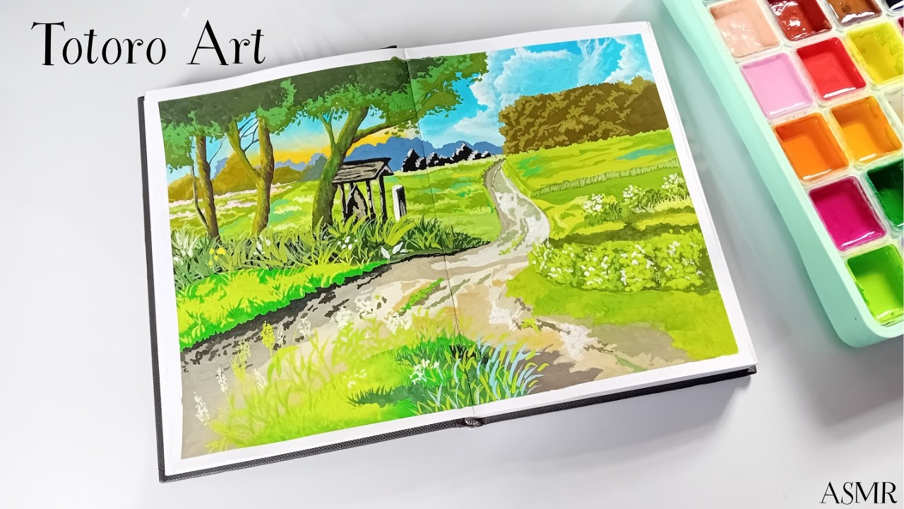Totoro Vibes 🌿 Painting a Serene Landscape from Scratch