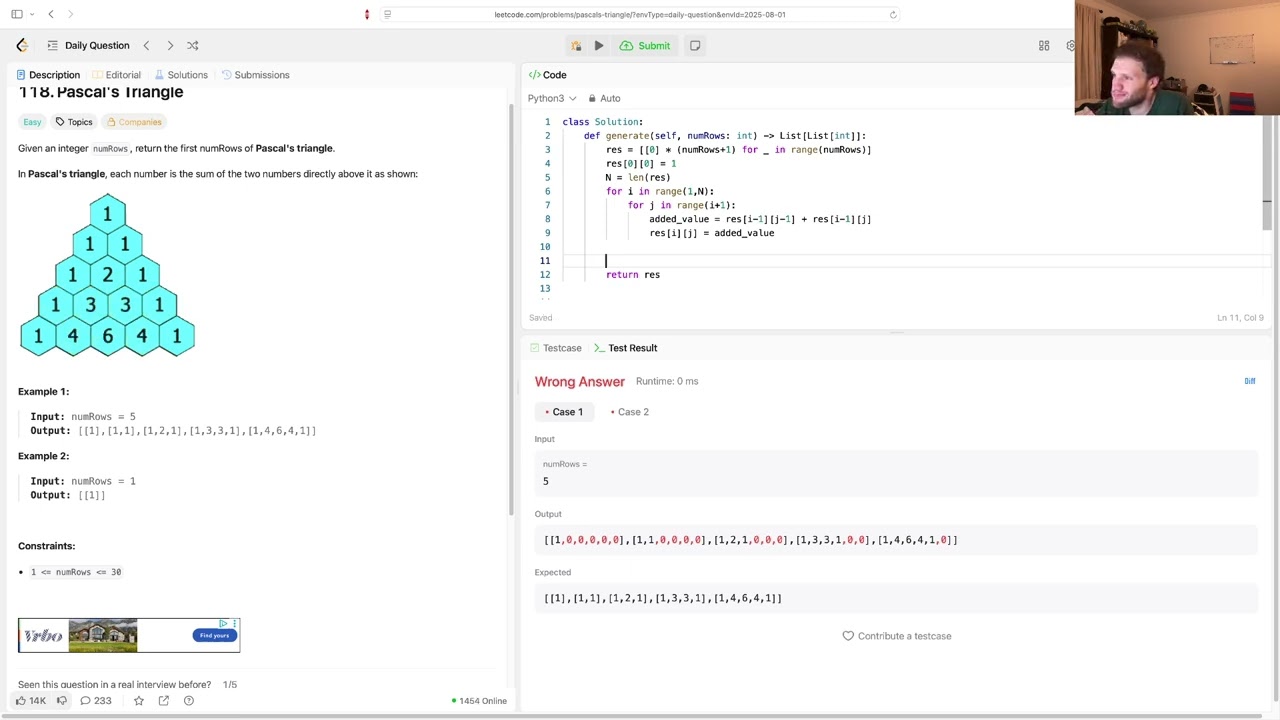 Leetcode Daily: 118. Pascal's Triangle
