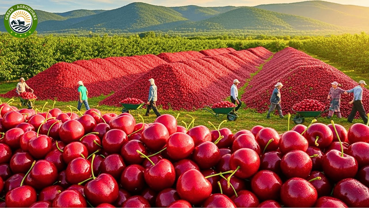 How Millions of Cherries Are Harvested and Processed in the Factory | Cherry Harvesting Process