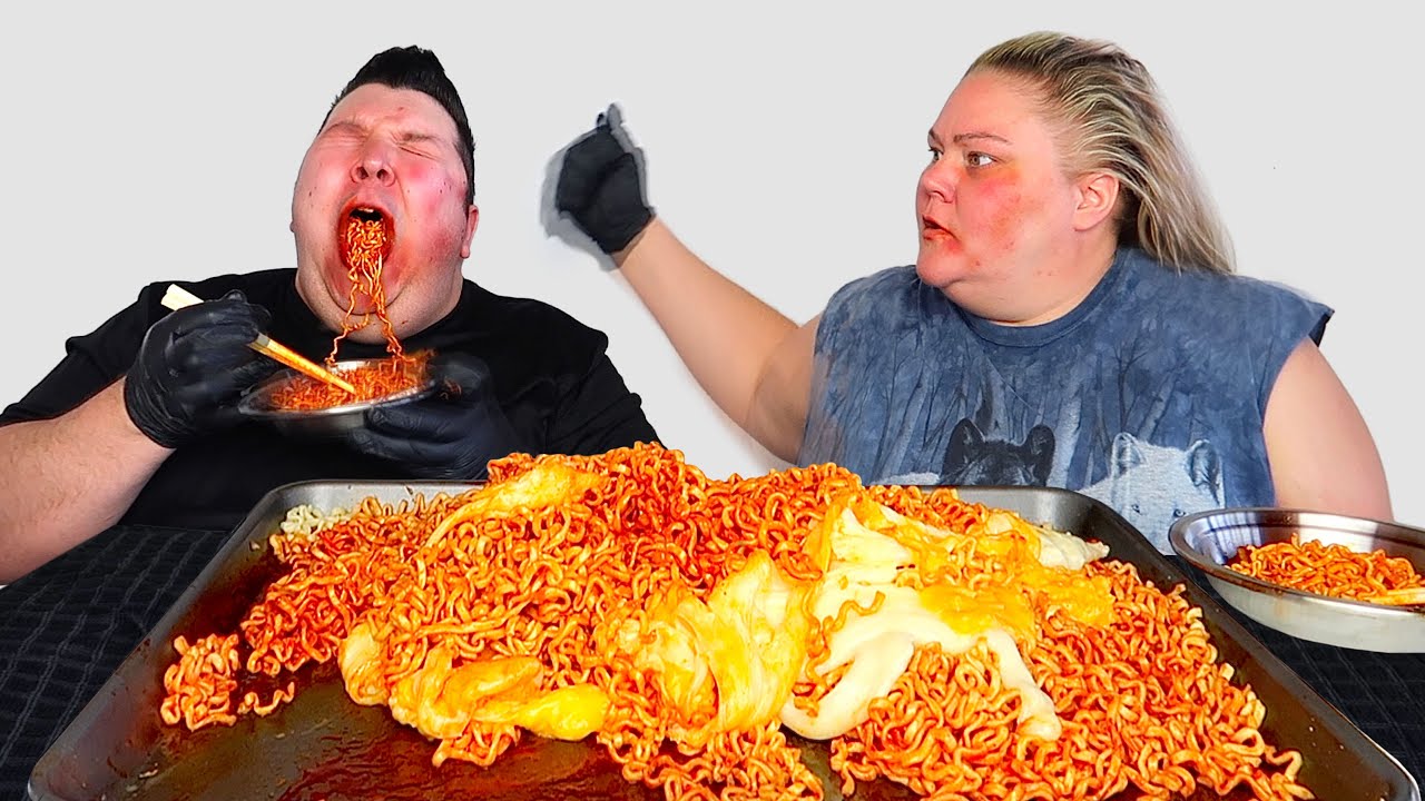 Fire Noodle Challenge with Trailer Trash Tammy • MUKBANG