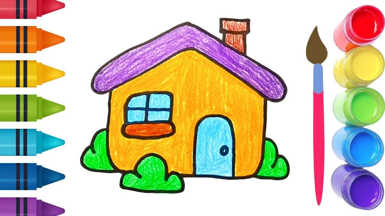 How To Draw cute House Drawing, Painting & Coloring For Kids and Toddlers_ Child Art 🐋🌈🎨