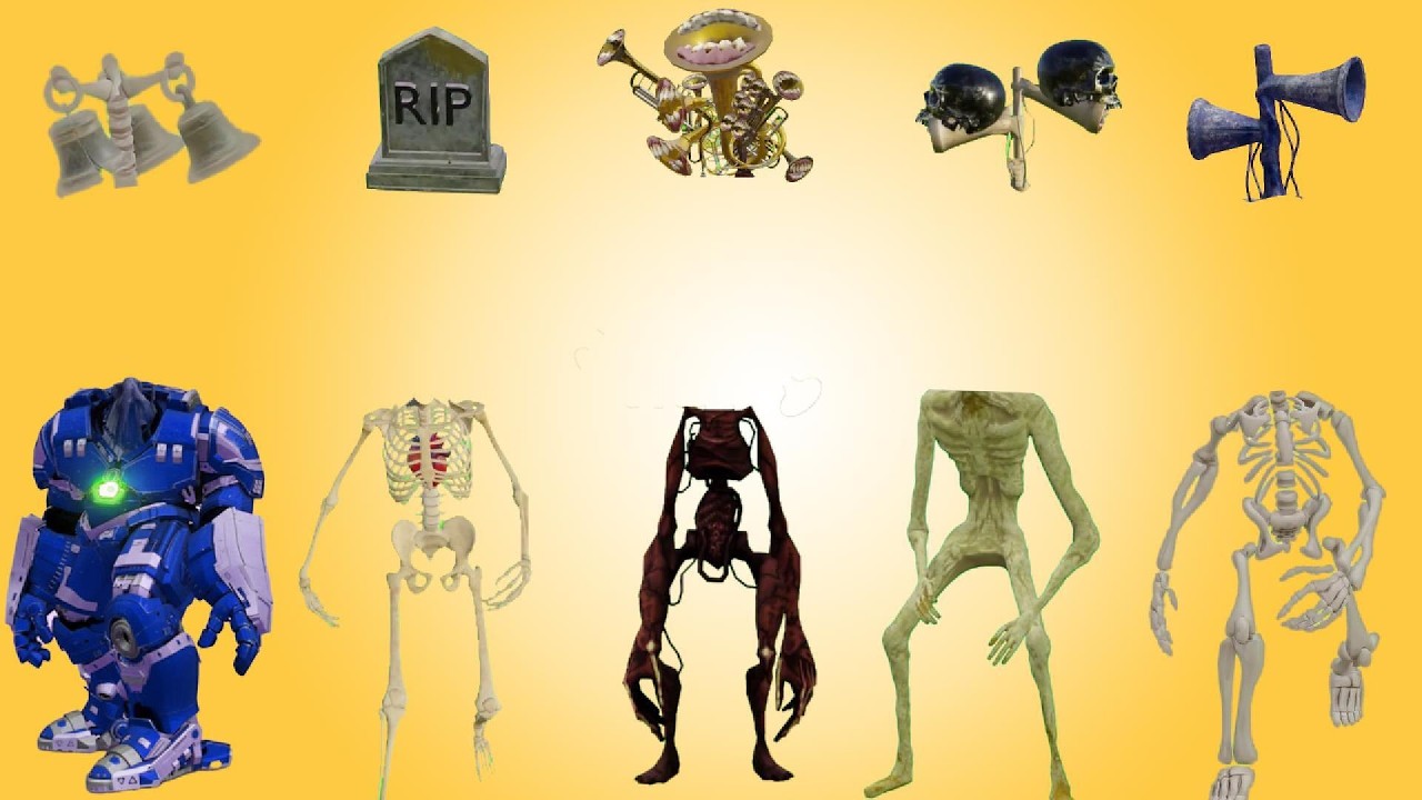 WRONG HEADS, SIREN HEAD BELL, RIP, SIREN HEAD BRASS, SIREN HEAD SKELETON, HULKBUSTER