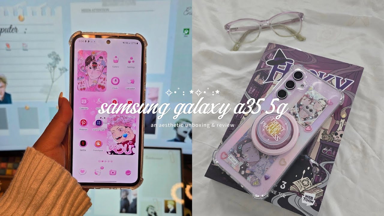 🧁Эстетическая распаковка Samsung Galaxy A35 | Genshin и кастомизация | своего рода уютный обзор