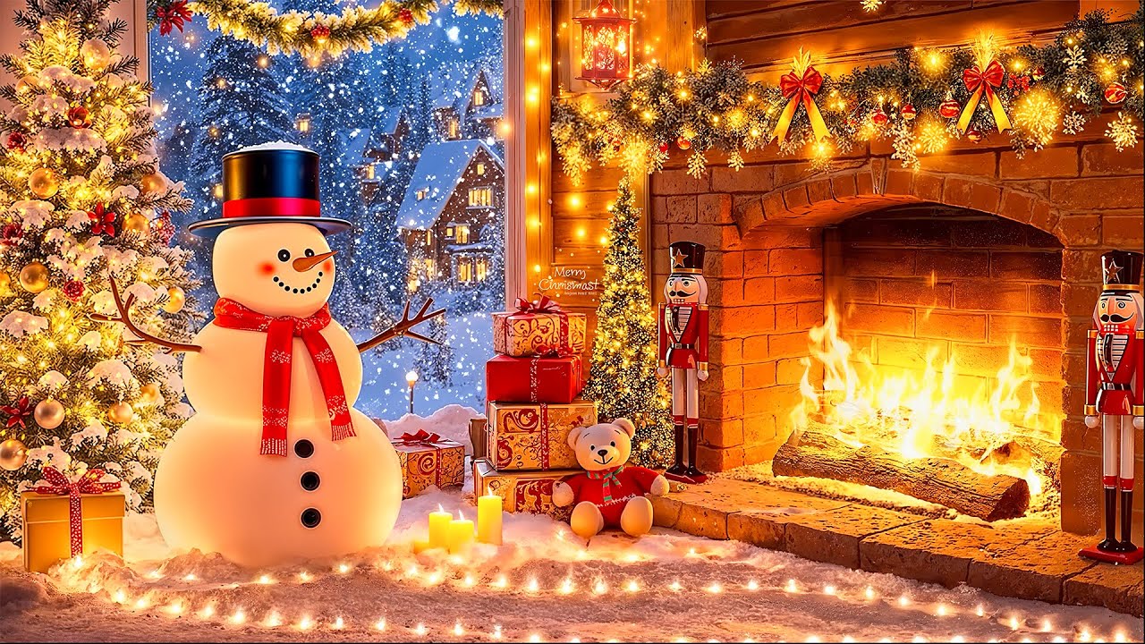 Bałwanek na Boże Narodzenie z przytulnym kominkiem ☃️ Najlepsza relaksująca muzyka świąteczna 🎁
