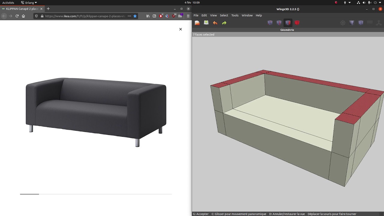 D&eacute;mo Mod&eacute;lisation canap&eacute; avec Wings 3d