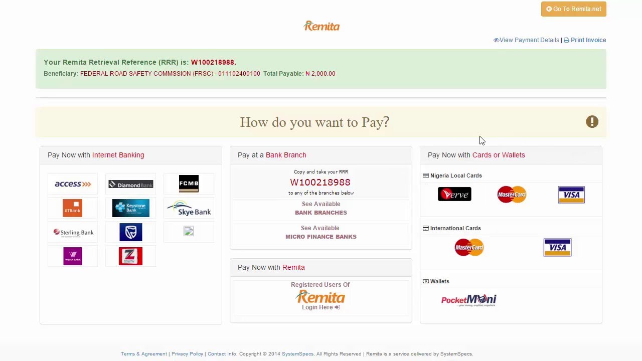 How to make Payments to Federal Road Safety Commission (FRSC) using Remita