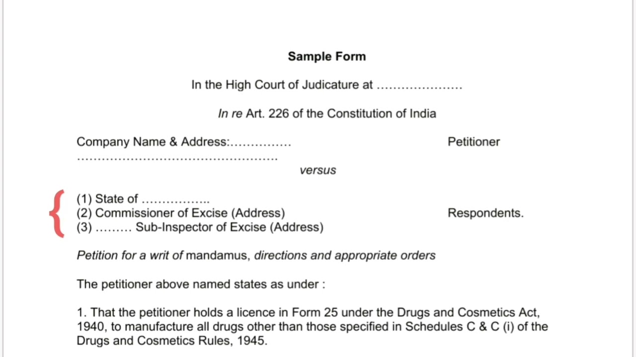 How to write a petition for writ of mandamus under article 226 of Constitution